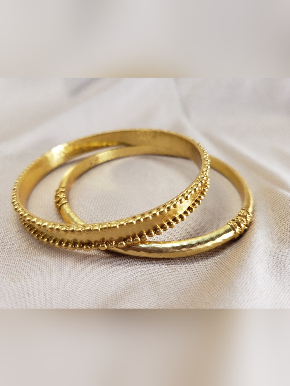 Julie Vos Hammered Gold Plated Ornate Bangle Bracelets Set of 2